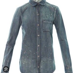Paige Women's Size XSmall Denim Button Down Shirt In Madeline Paint Distress